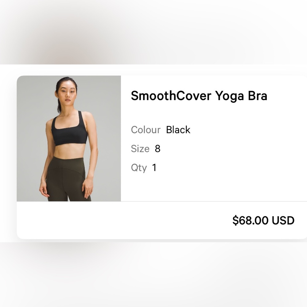 Lululemon Black SmoothCover Yoga Bra